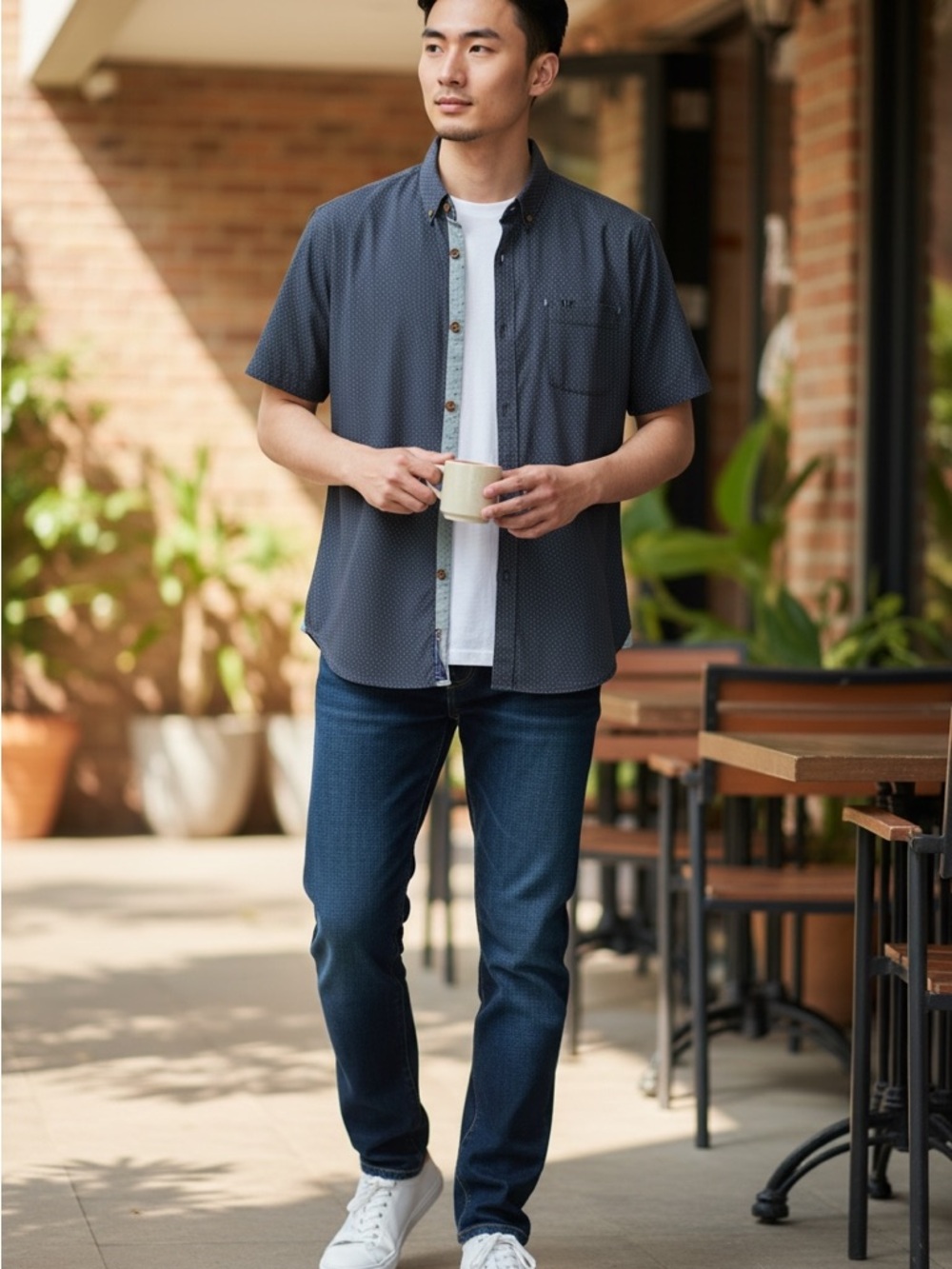 7 Diamonds Men's Short Sleeve Button-Down Shirt in Navy Microdot